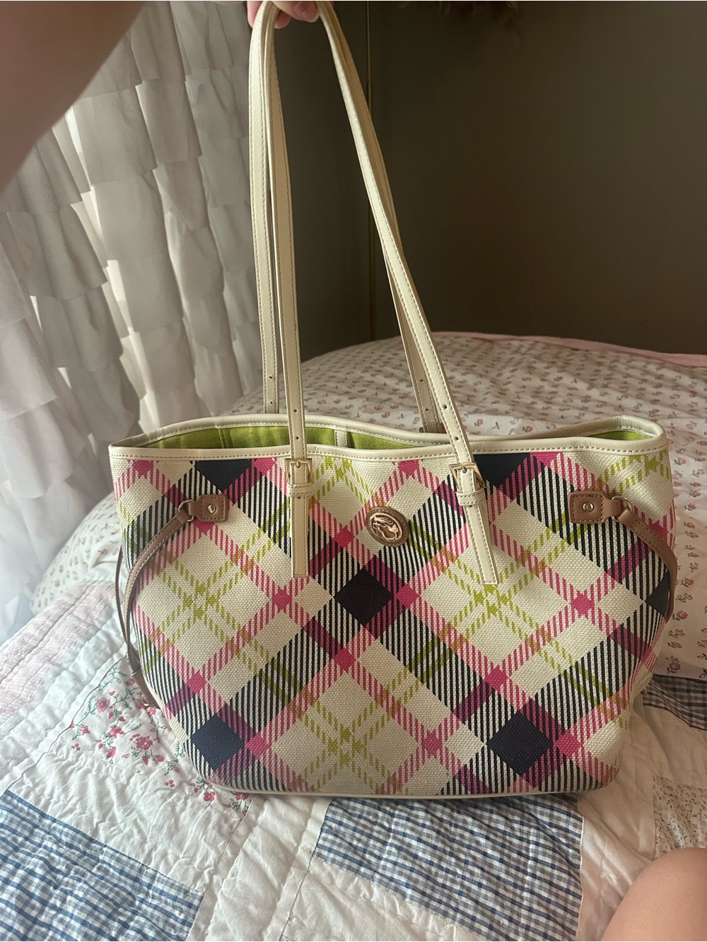 Spartina Patterned Tote Bag in Pink, Black & Lime